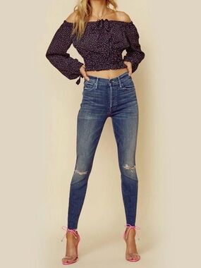 MOTHER The Stunner Ankle Fray Field of Dreams Distressed Skinny Jeans 28